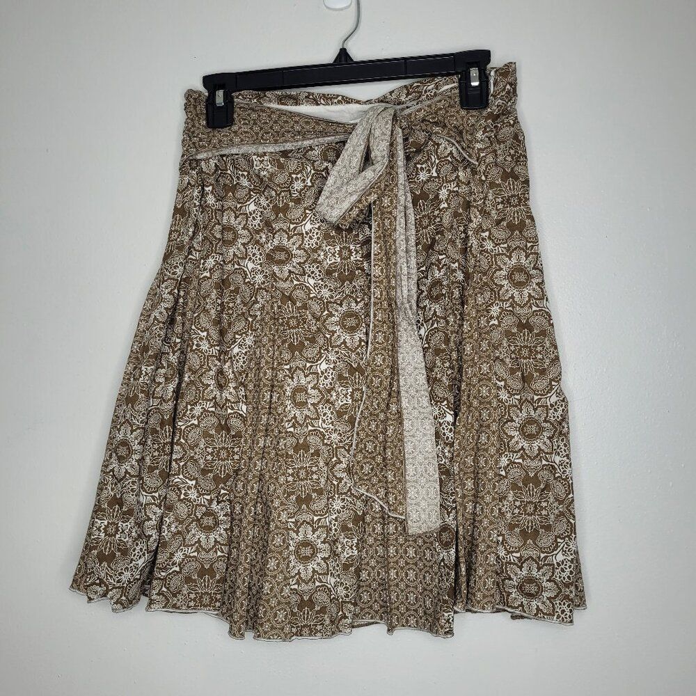 y2k vintage Wetseal tan mixed floral mini tie belt boho cottage skirt medium